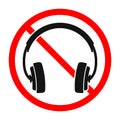 Headphones are forbidden. No headphones. Stop headphones icon