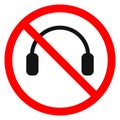 Headphones are forbidden. No headphones. Stop headphones icon