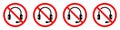 Headphones are forbidden. Stop headphones icon set. No headphones sign