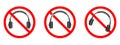 Headphones are forbidden. Stop headphones icon set. No headphones sign