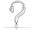 Headphones forming a Question Mark with audio plug end in Outline Style Royalty Free Stock Photo