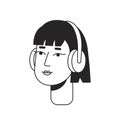 Headphones girl monochrome flat linear character head