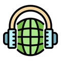 Headphones global language icon color outline vector