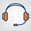 Headphones handsfree icon, call center support sign