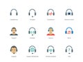 Headphones and headset color icons on white