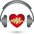 Headphones and heart, music and entertainment logo