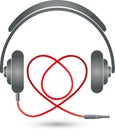 Headphones and heart, music and entertainment logo