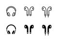 Headphones icon set. Outline, silhouette