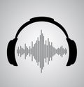 Headphones icon with sound wave beats Royalty Free Stock Photo