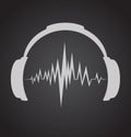 Headphones Icon With Sound Wave Beats. Vector Flat Illustration Royalty Free Stock Photo