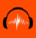 Headphones Icon With Sound Wave Beats. Vector Flat Illustration Royalty Free Stock Photo