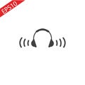 Headphones icon with sound wave beats. Vector flat illustration Royalty Free Stock Photo