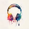 Headphones icon with watercolor splashes in grunge style. Royalty Free Stock Photo