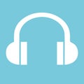 Headphones icon. For websites and apps. Image on blue background. Flat line vector illustration. Royalty Free Stock Photo