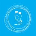 Headphones icons on a blue background with abstract circles around and place for your text.