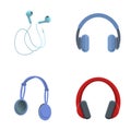 Headphones icons set cartoon vector. Wired and wireless stereo gadget Royalty Free Stock Photo