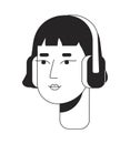 Headphones korean young adult woman black and white 2D line cartoon character head