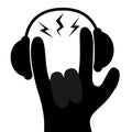 Headphones lightning light. Hand finger black silhouette shape icon. Rock and roll. Heavy metal gesture horns sign symbol. Music c Royalty Free Stock Photo