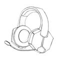 Headphones with microphone for music and video games isolated on white. Doodle style illustration hand drawn vector for