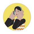Headphones middle eastern woman 2D line vector avatar illustration Royalty Free Stock Photo