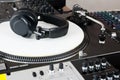 Headphones, mixer and turntable Royalty Free Stock Photo