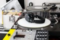 Headphones, mixer and turntable Royalty Free Stock Photo