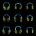 Headphones music speakers icons set vector neon Royalty Free Stock Photo