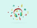 Headphones and music notes 3D render model Royalty Free Stock Photo
