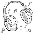 Headphones musical sketch Royalty Free Stock Photo