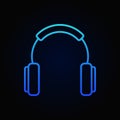 Headphones outline blue vector icon or design element