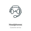 Headphones outline vector icon. Thin line black headphones icon, flat vector simple element illustration from editable customer Royalty Free Stock Photo