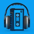 Headphones Over Old Vintage Audio Cassette Tape. 3d Rendering Royalty Free Stock Photo