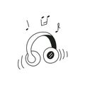 Headphones painted in doodle style, with flying notes. Vector graphics.