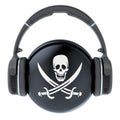 Headphones with piracy flag, 3D rendering