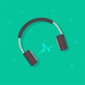 Headphones playing music vector illustration isolated, headset with sound waves clipart Royalty Free Stock Photo