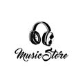 Headphones sign. Music store logo, Music shop label. Vector illustration.