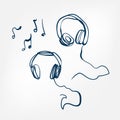 Headphones sketch vector illustration isolated design element Royalty Free Stock Photo