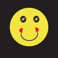 Happy yellow smiley face with vinyl eyes and headphones mouth, music concept