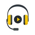 Headphones sound learning icon, flat style