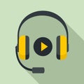 Headphones sound learning icon, flat style