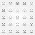 Headphones with sound wave vector outline icons set