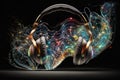 Headphones and soundwaves. Creative music. Generative Ai technology. Royalty Free Stock Photo
