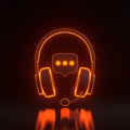 Headphones with speech bubble message flying with bright glowing futuristic orange neon lights on black background Royalty Free Stock Photo