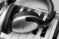 Headphones on synthesizer keyboard