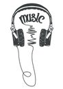 Headphones t-shirt graphic, tee print. Vector