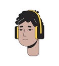 Headphones teenage boy latino with dreadlocks 2D linear cartoon character head