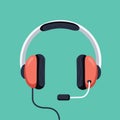 Headphones vector illustration, flat cartoon headset with mic isolated. Customer support operator icon Royalty Free Stock Photo
