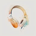 Headphones with watercolor splashes in grunge style. Vector illustration. Royalty Free Stock Photo