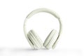 Headphones, white leather isolated on white background with clipping path