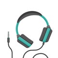 Headphones with wire in flat style, vector